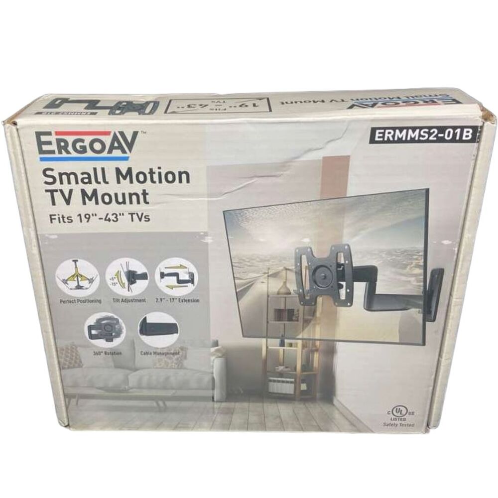ErgoAV Small Motion TV Wall Mount 19-43" Full Motion Low Profile New - Box Wear